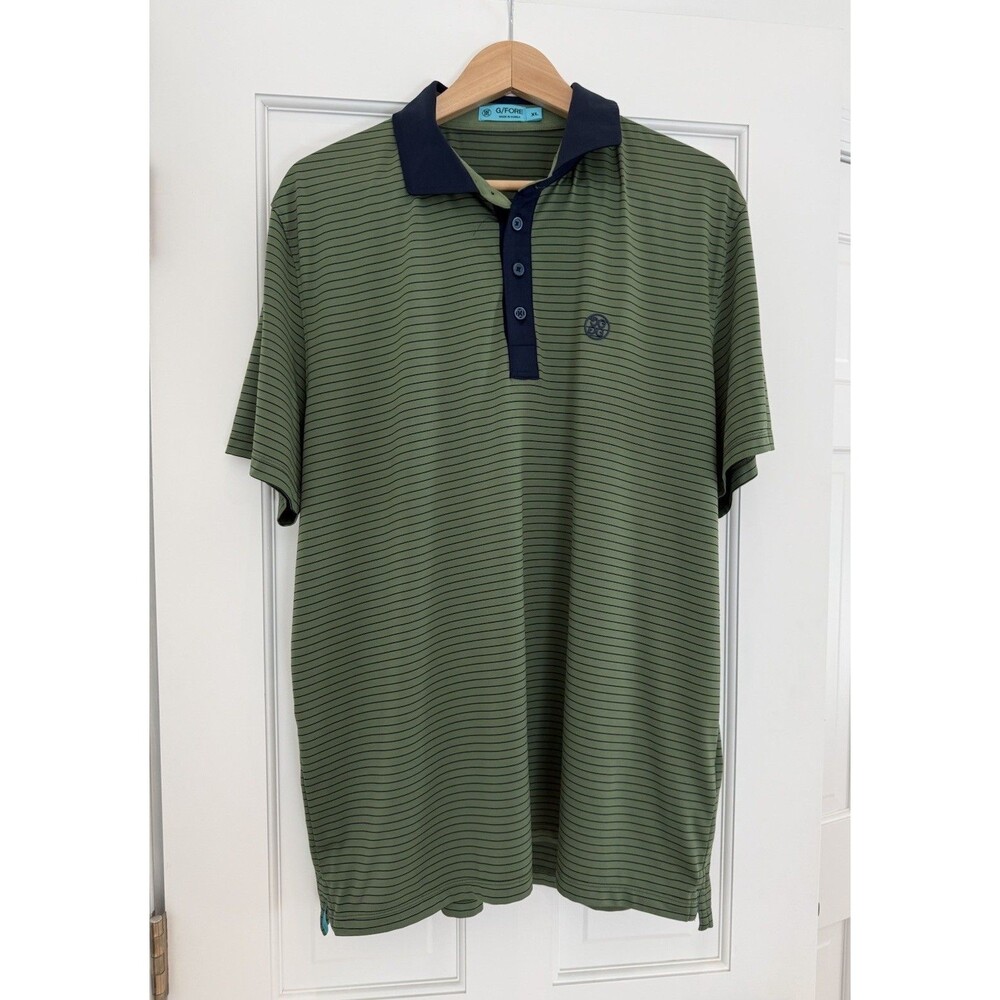 G/FORE Golf Polo Shirt Mens XL Green Striped Logo Performance Stretch